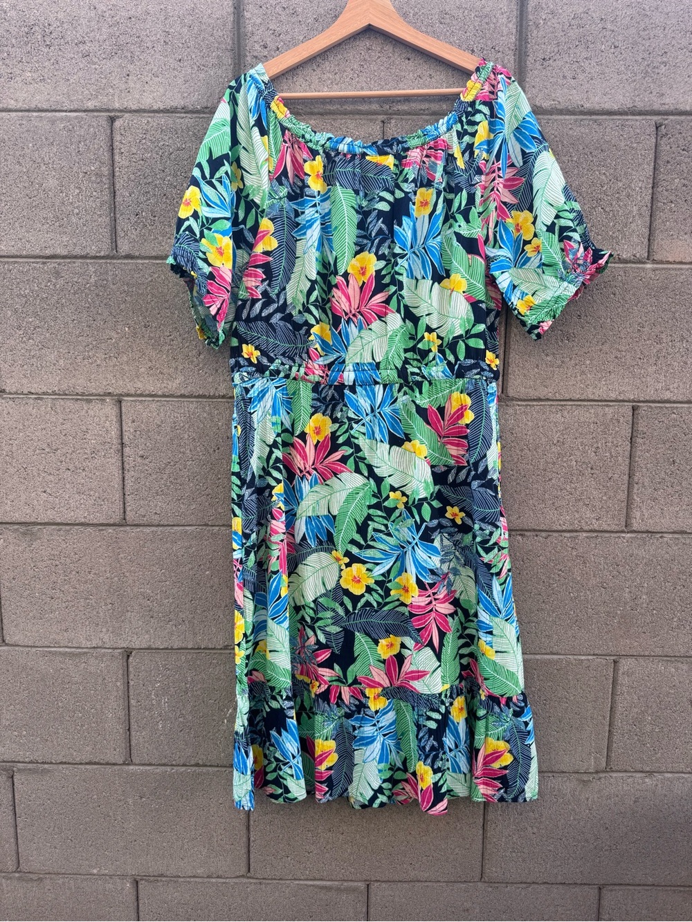Style & Co. Tropical Floral Midi Dress in Black, Green, Blue, Pink, Yellow XL - Picture 7 of 7